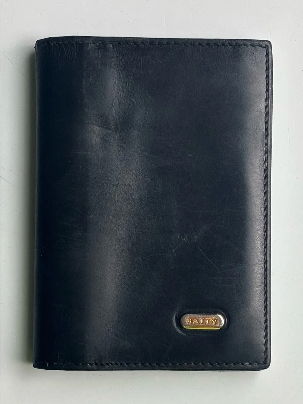Vintage Bally Black Leather Card with Gold Name Plaque